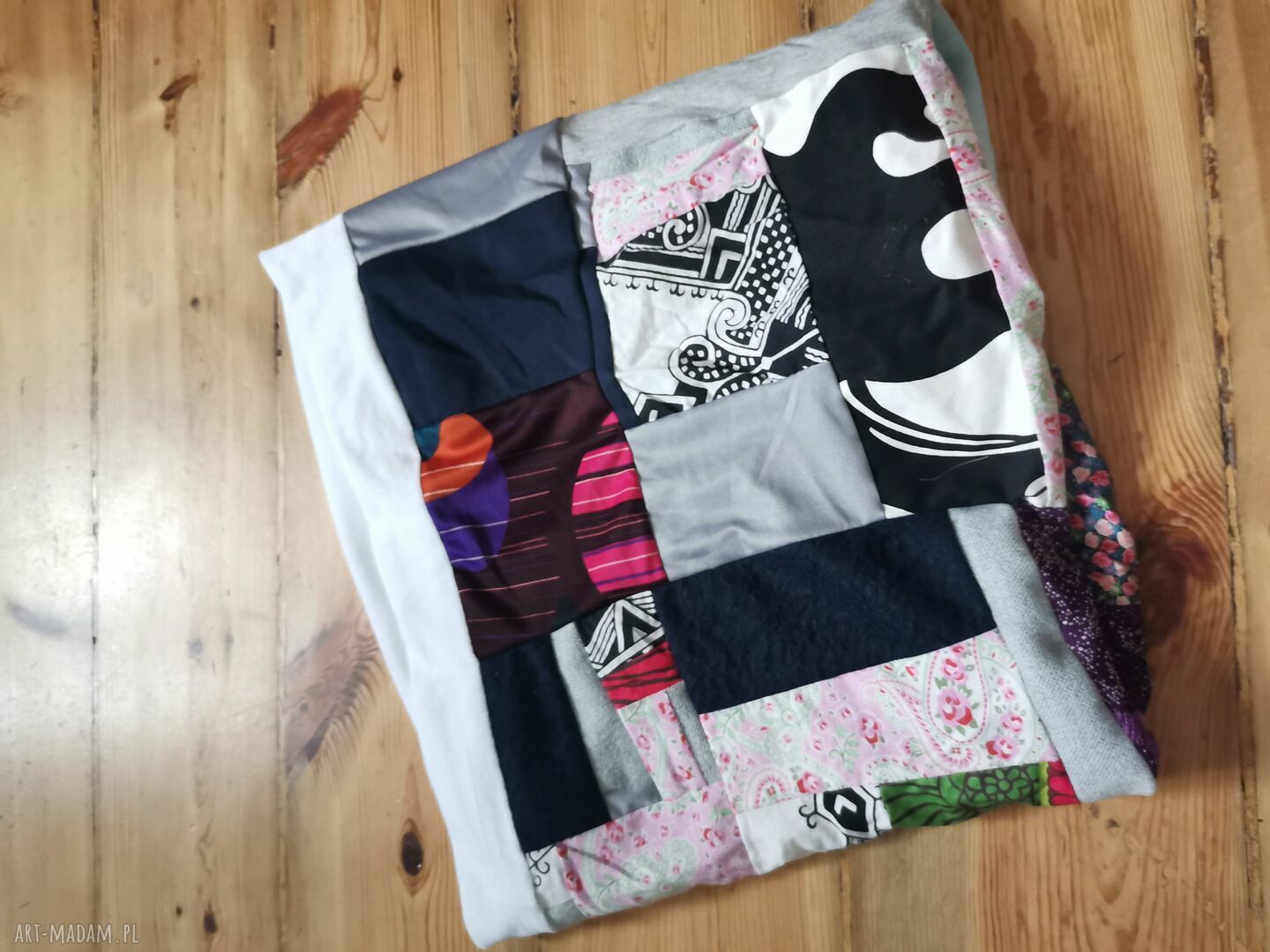 Kolorowy komin patchworkowy boho z frędzlami - wciągany przez głowę (rozmiar uniwersalny)