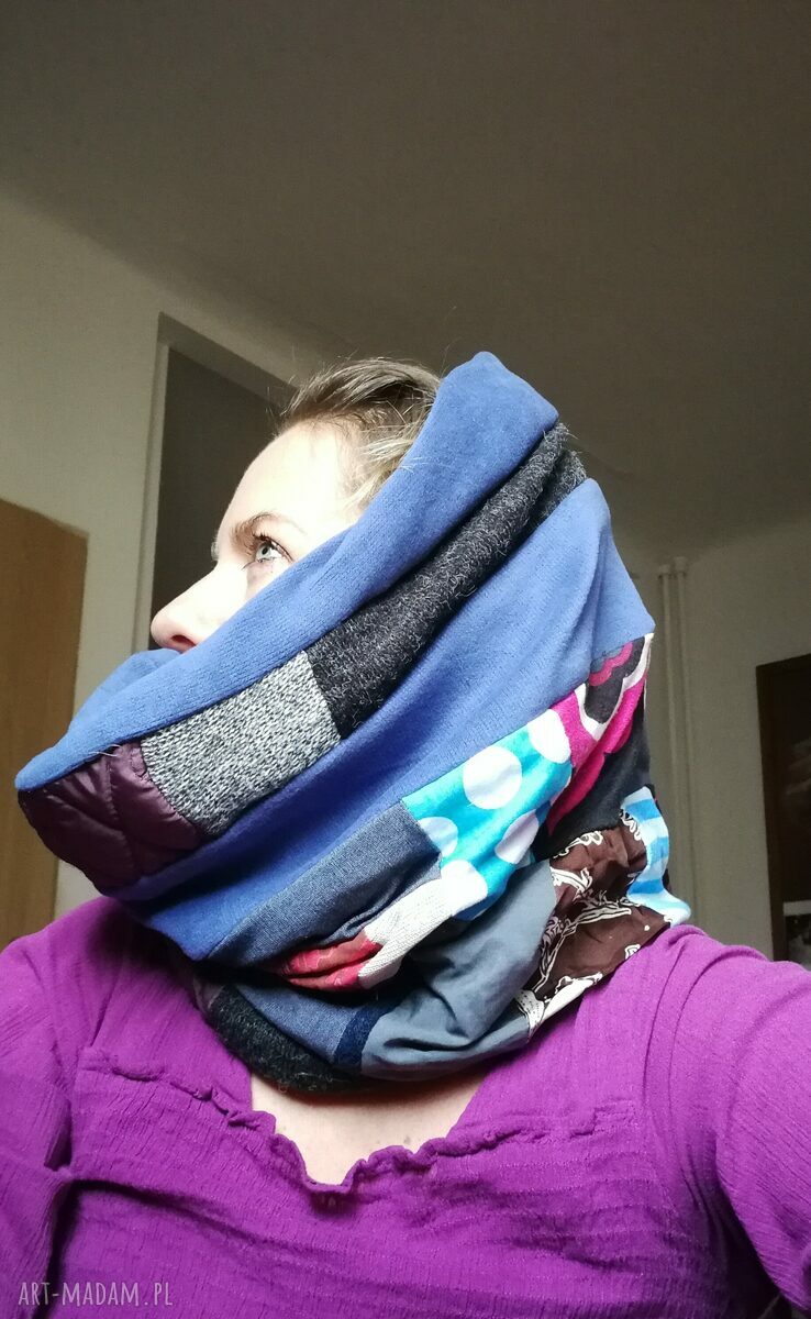 Komin patchworkowy na podszewce - miękki i kolorowy boho