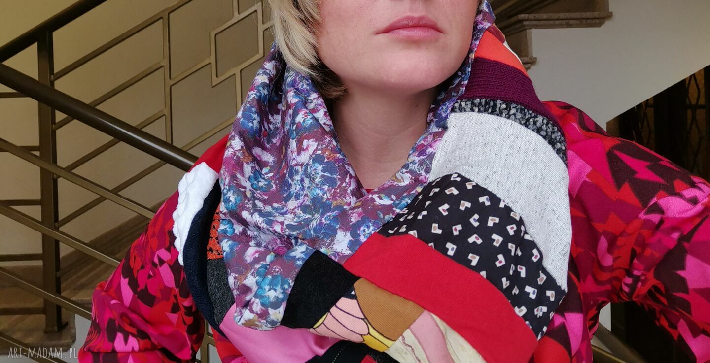 Kolorowy komin patchworkowy BOHO Box D1 - ciepły, szyty ręcznie na podszewce