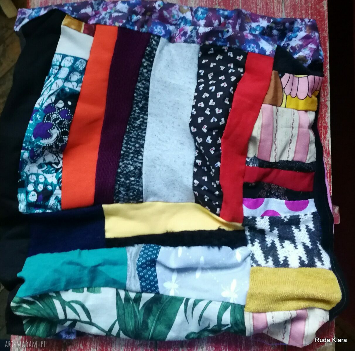 Komin patchworkowy na podszewce - miękki, kolorowy folk boho