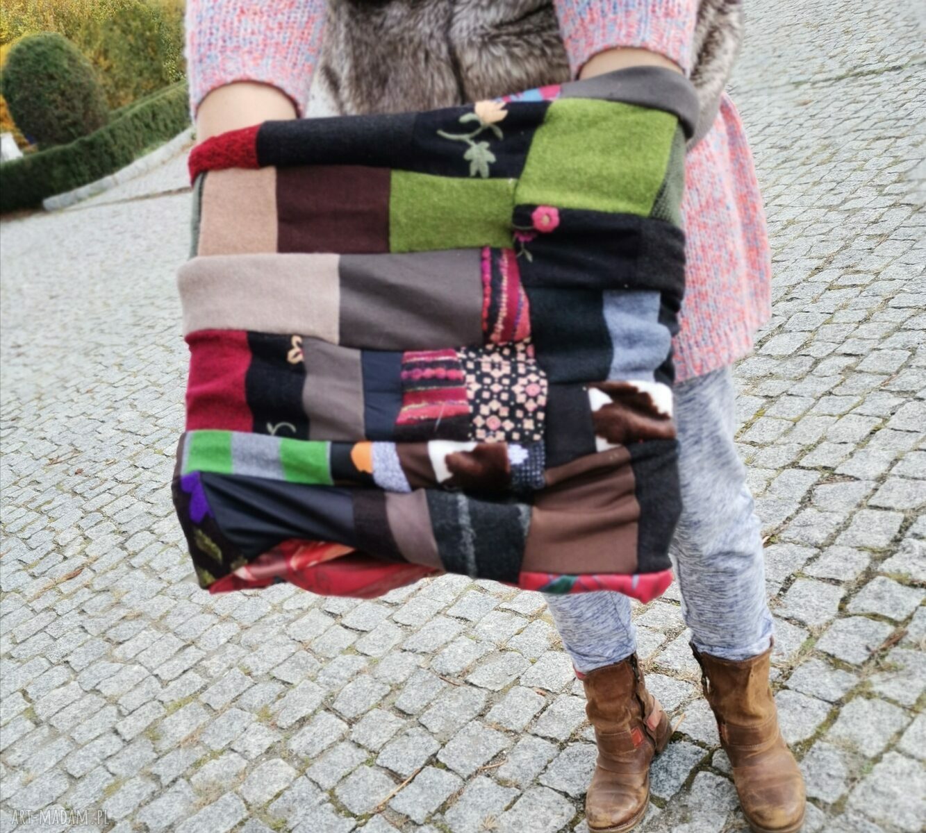 Komin patchworkowy Boho na podszewce - duży i ciepły