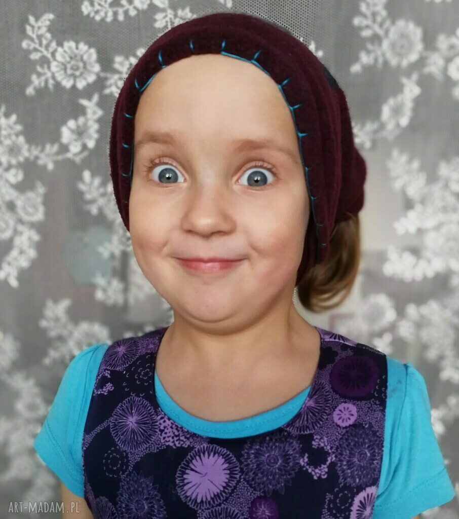 Komin polarowy dla dziecka z filcem boho - etno handmade z wełny merynosów (bordo)
