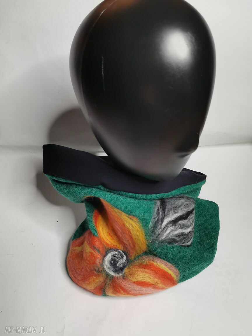 Komin wełniany filcowany tuba 33x37 cm na podszewce - wciągany przez głowę