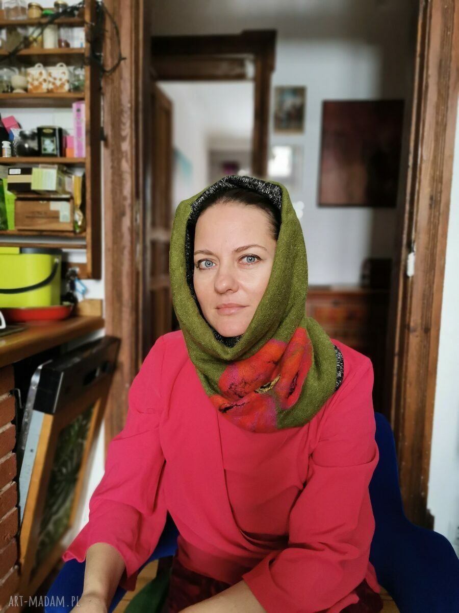 Komin tuba wełniany filcowany Boho w kwiaty - uniwersalne wymiary