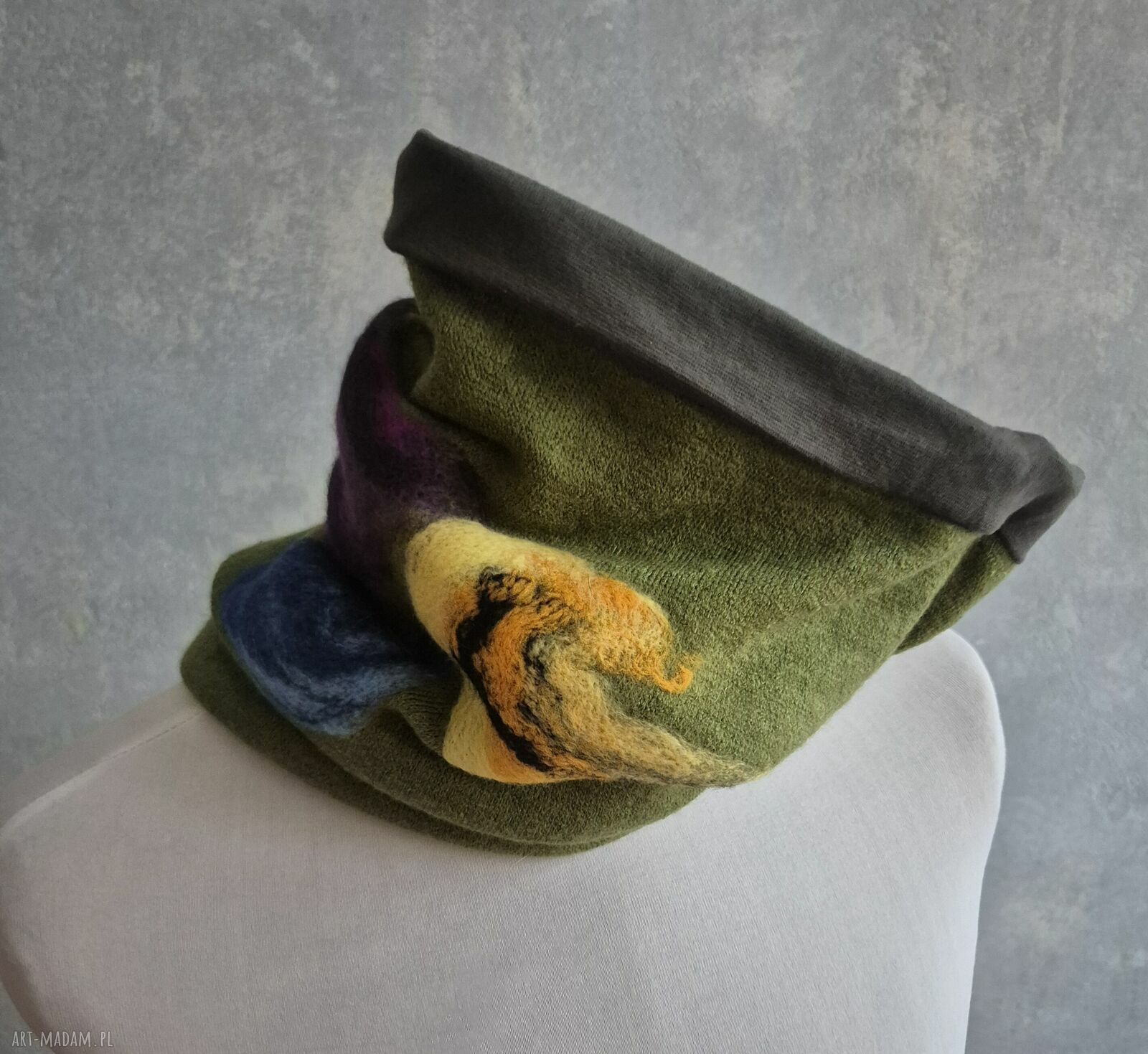 Komin tuba z wełny filcowany 39x30 cm - niebieski z merino