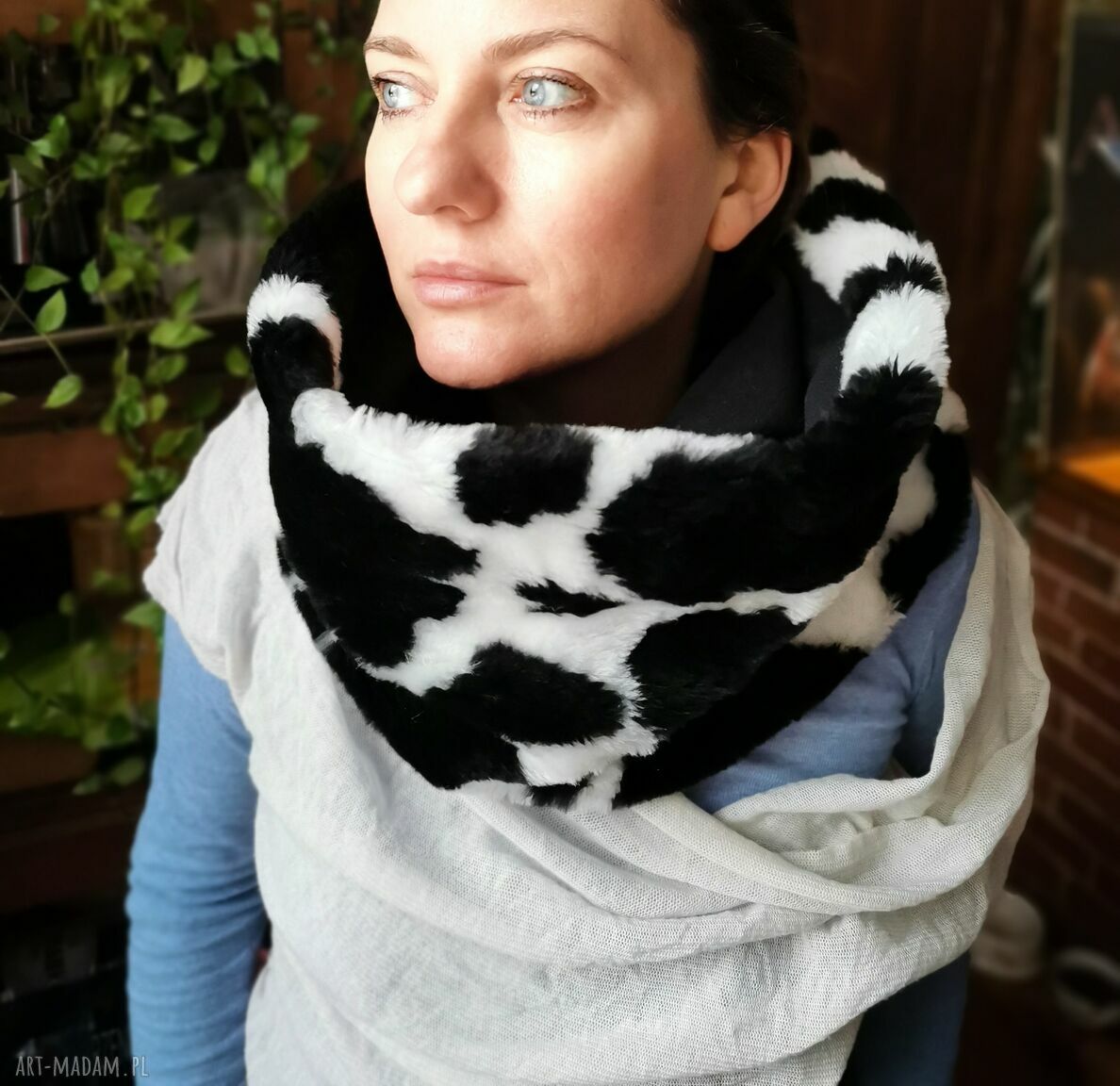 Komin Tuba z Sztucznego Futerka Boho - Wciągany Przez Głowę