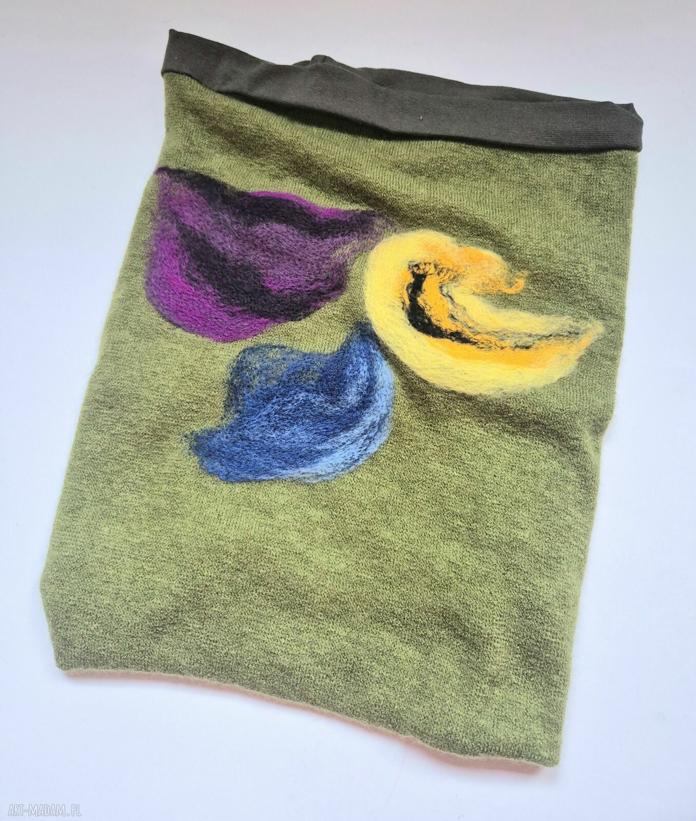 Komin tuba z wełny filcowany 39x30 cm - niebieski z merino
