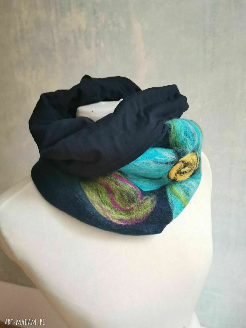 Komin tuba z filcowanej wełny na podszewce 33 x 48 cm - merino