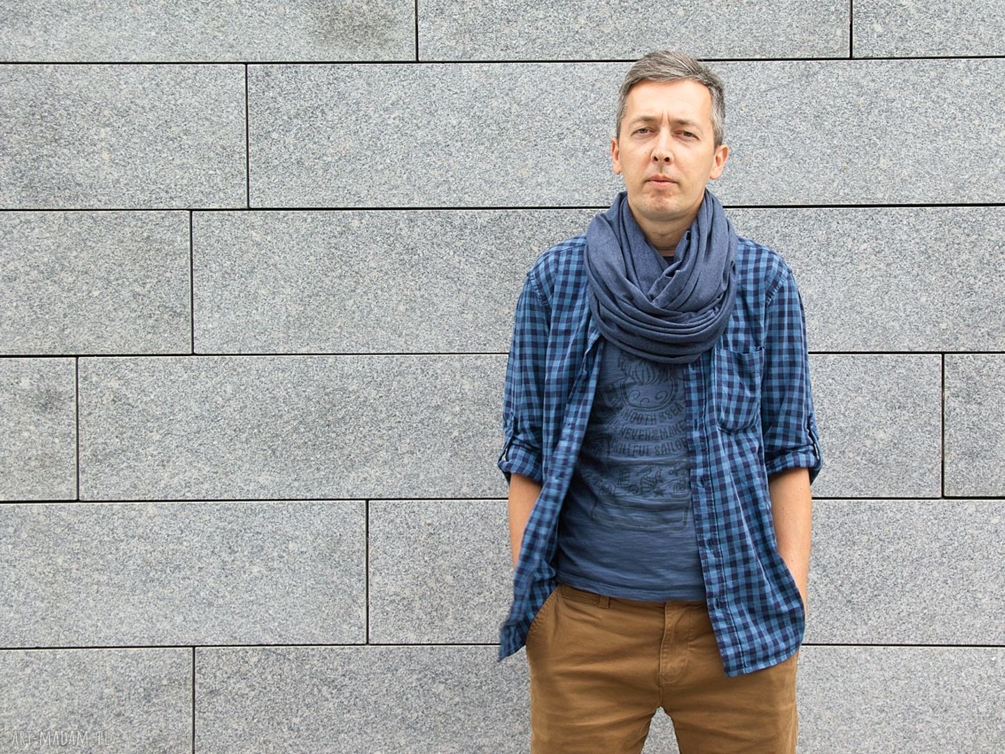 Komin tuba męski bawełniany w kolorze jeansowym - Argento