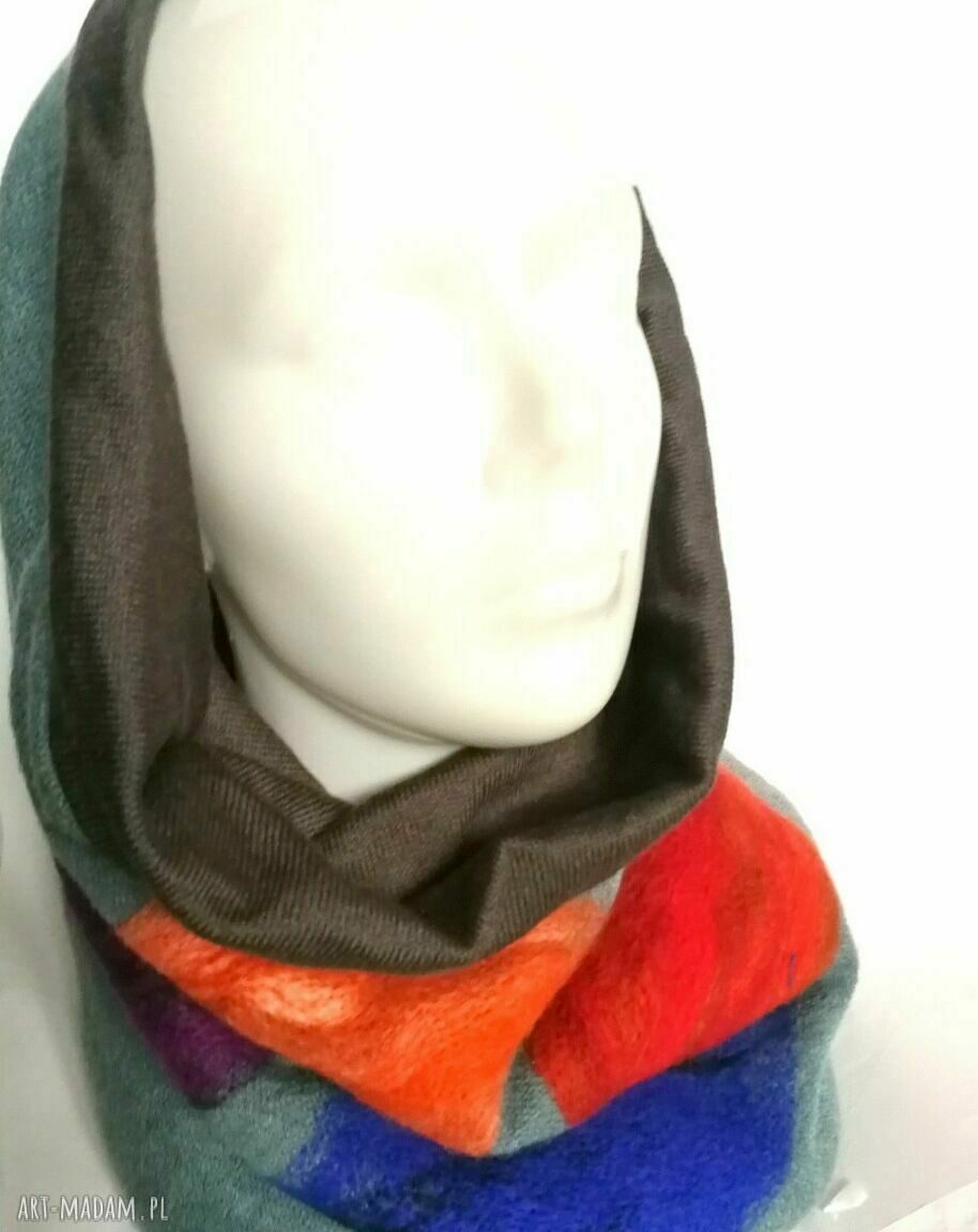Komin tuba wełniany filcowany Etno Boho Frida w kolorze niebieskim gołębi