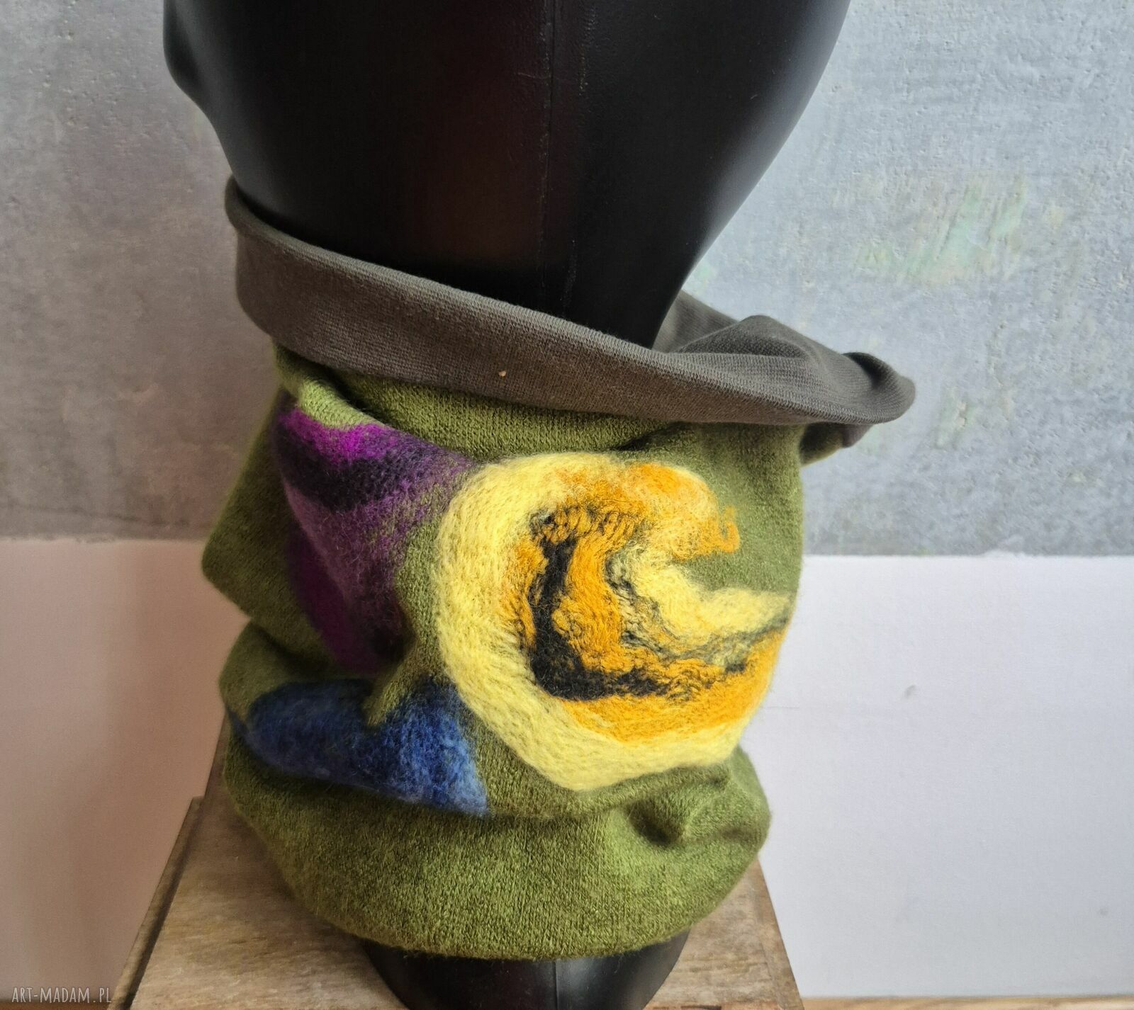 Komin tuba z wełny filcowany 39x30 cm - niebieski z merino