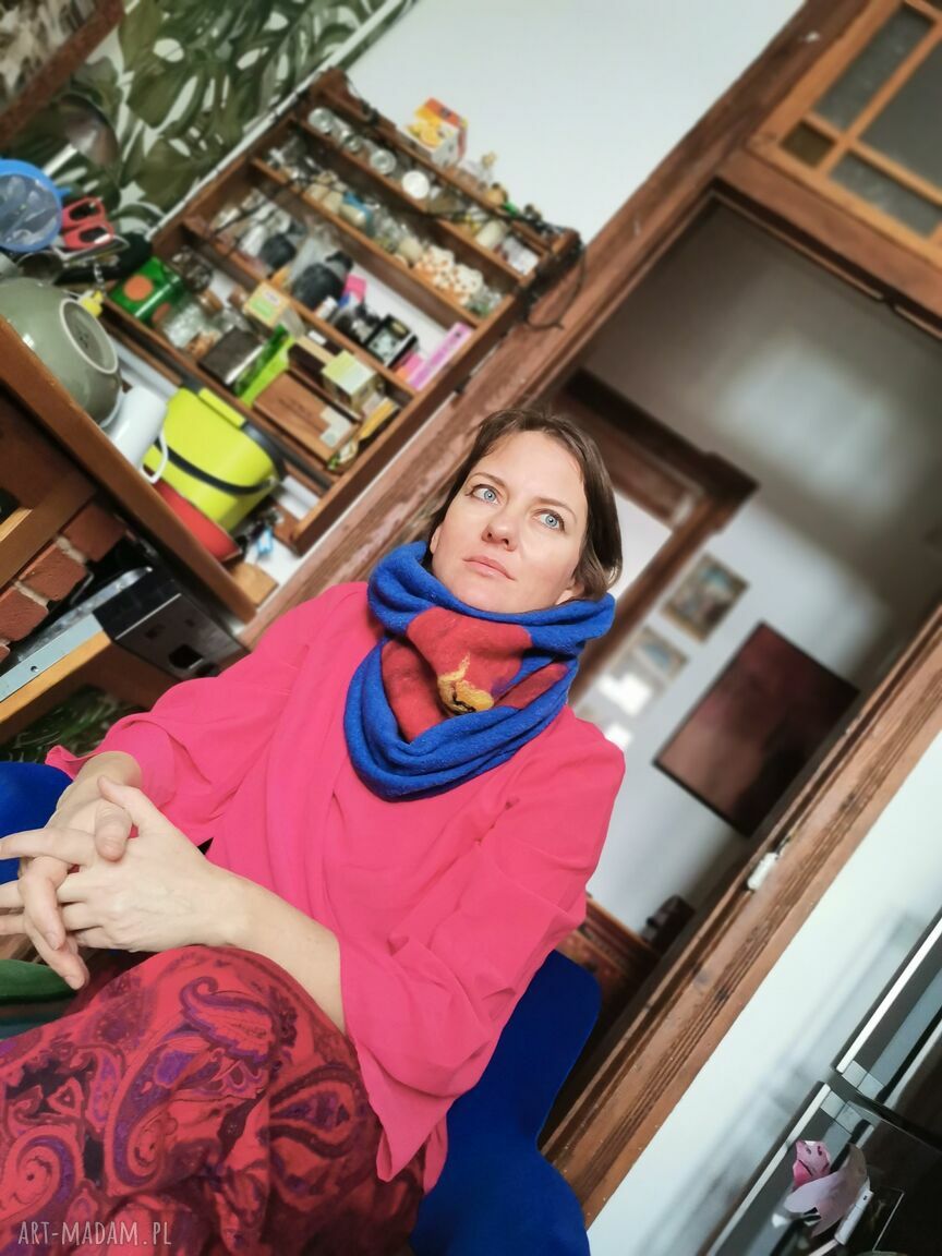 Komin tuba wełniany filcowany - wymiary uniwersalne na podszewce z dzianiny