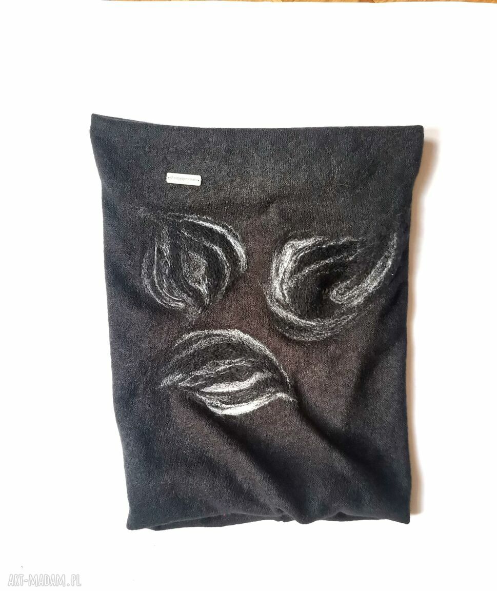 Komin z wełny merino filcowany Frida Folk Etno Boho z frędzlami