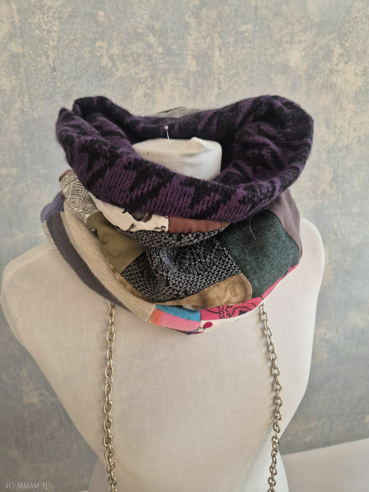 Komin patchworkowy handmade z różnych tkanin - kret (rozmiar uniwersalny)