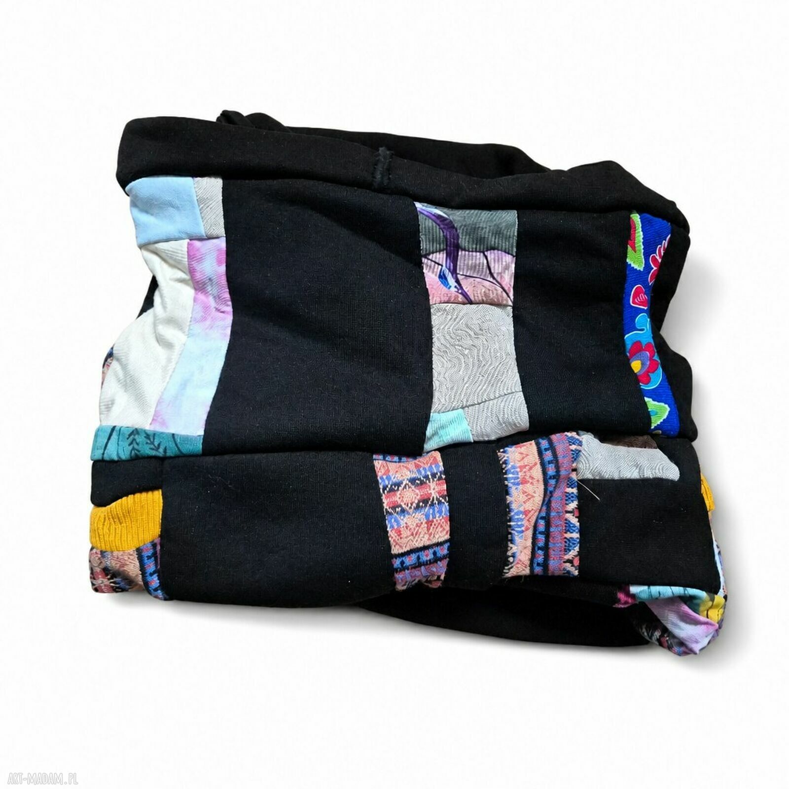 Kolorowy komin damski handmade z tkanin i dzianin