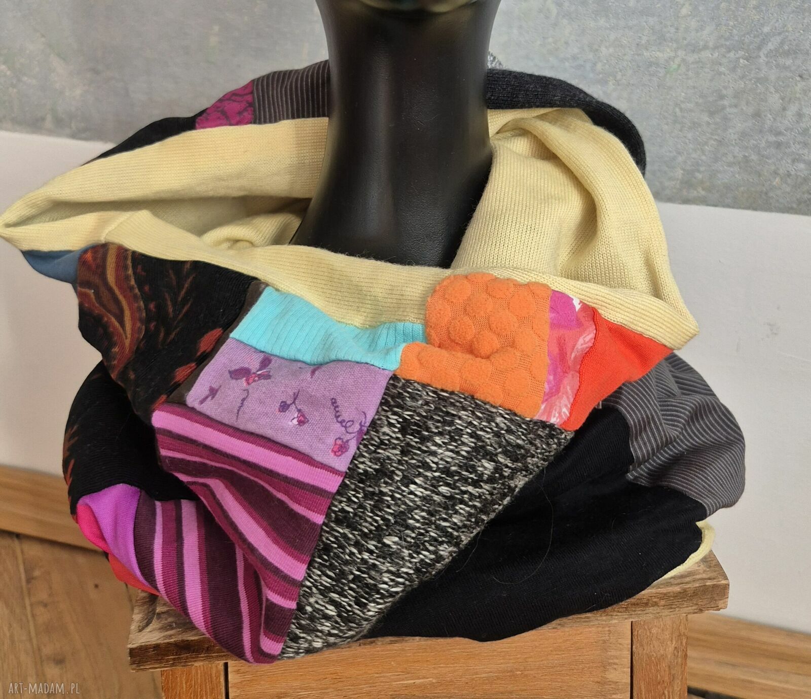 Kolorowy komin patchworkowy damski handmade