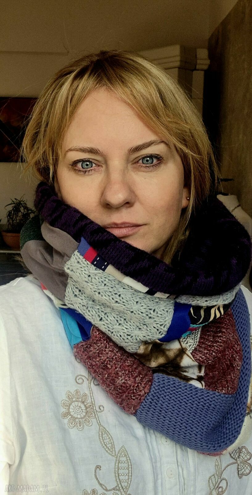 Komin patchworkowy handmade z różnych tkanin - kret (rozmiar uniwersalny)