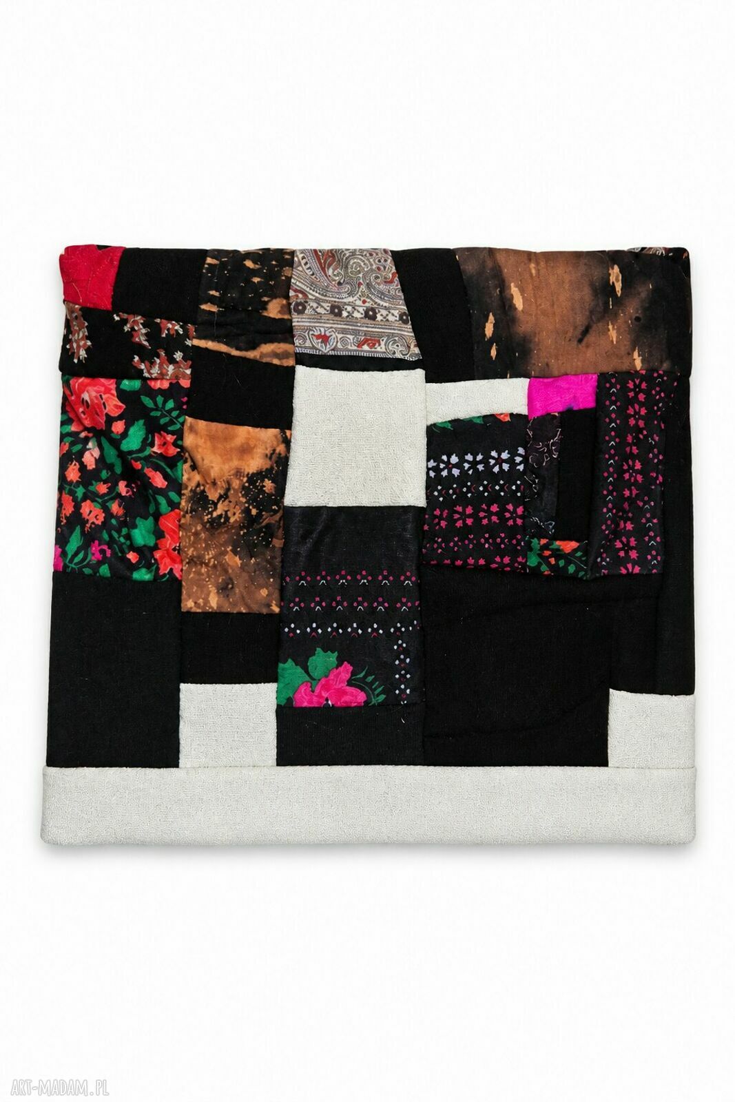 Kolorowy komin damski handmade z różnych tkanin