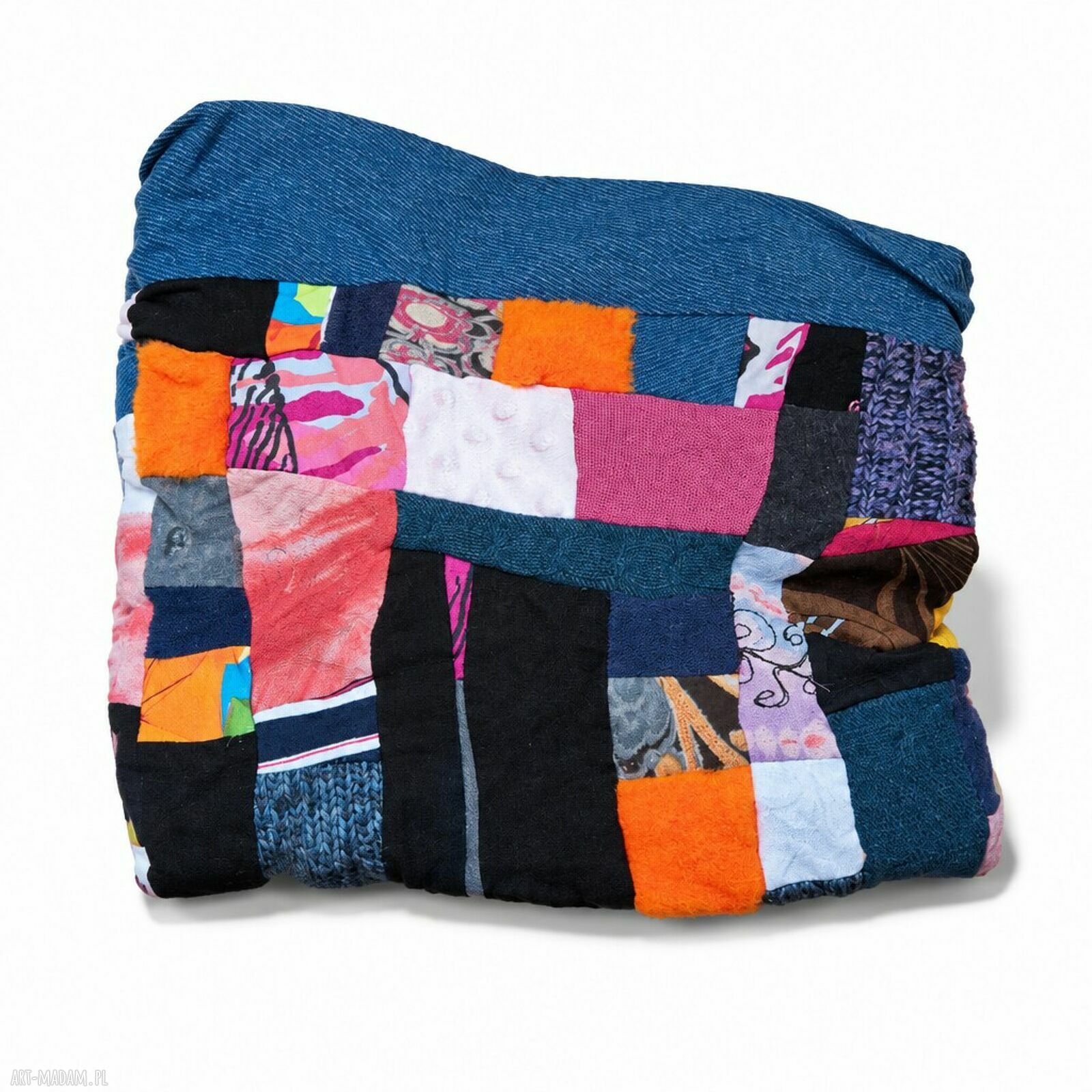 Kolorowy komin damski handmade z różnych tkanin i dzianin