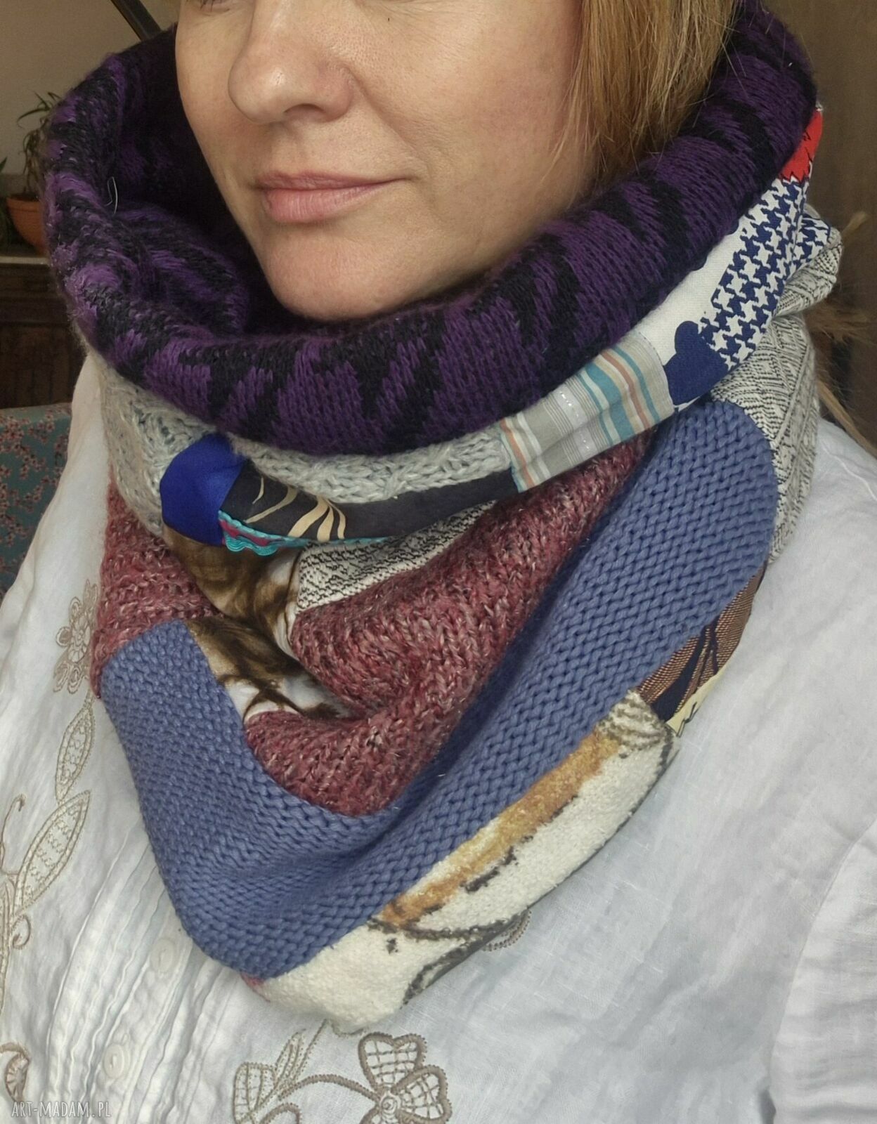 Komin patchworkowy handmade z różnych tkanin - kret (rozmiar uniwersalny)