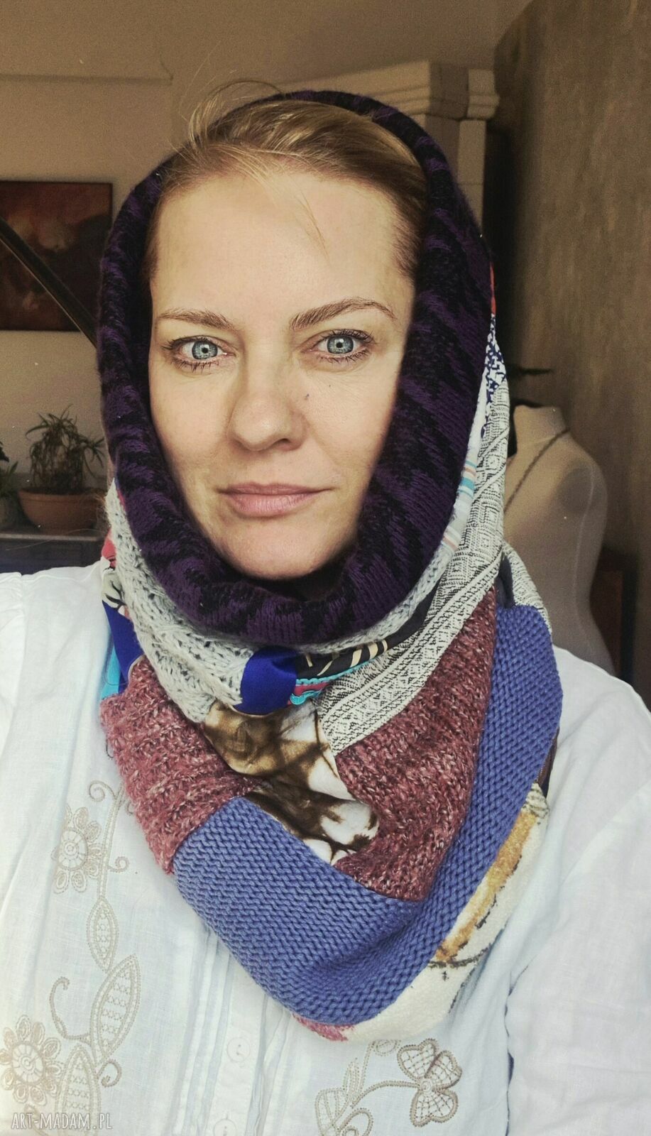 Komin patchworkowy handmade z różnych tkanin - kret rozmiar uniwersalny