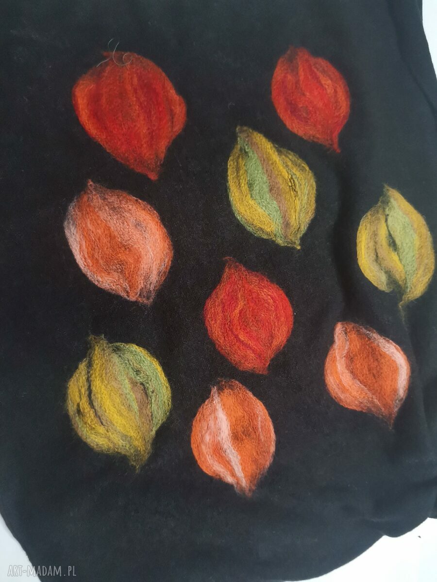 Komin wełniany filcowany z wełny merynosów - wsuwany przez głowę na podszewce (handmade)