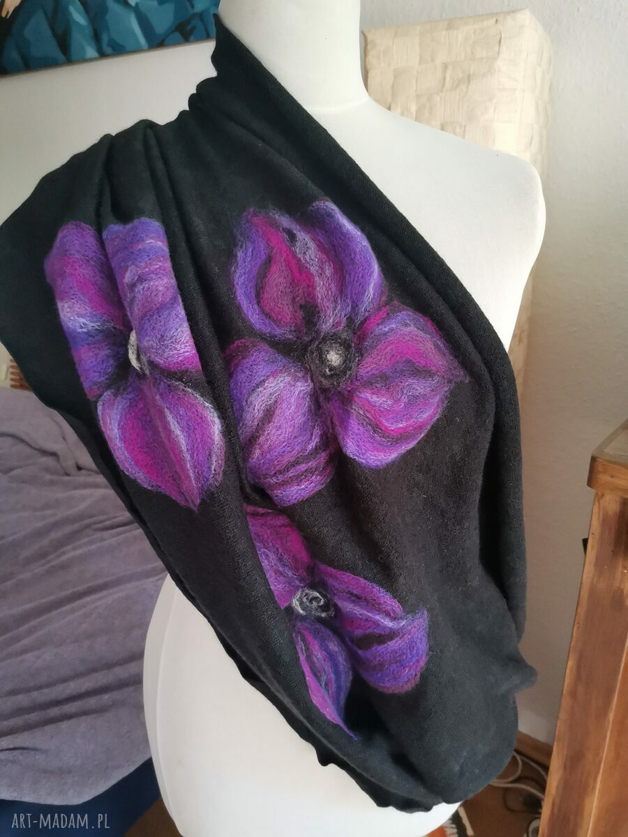 Komin wełniany filcowany z wełny merynosów - boho
