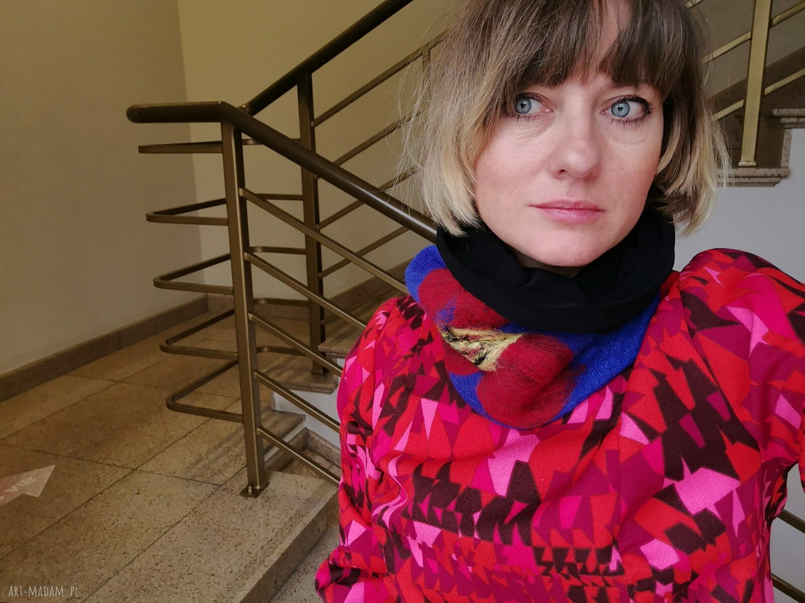 Kolorowy komin wełniany Boho na podszewce - miękki i filcowany merynosem