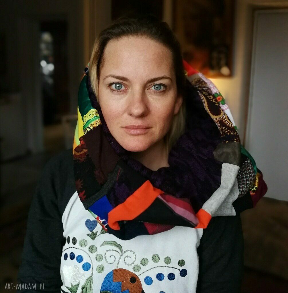 Komin wiosenno-jesienny patchworkowy - boho folk, ręcznie szyty unikat