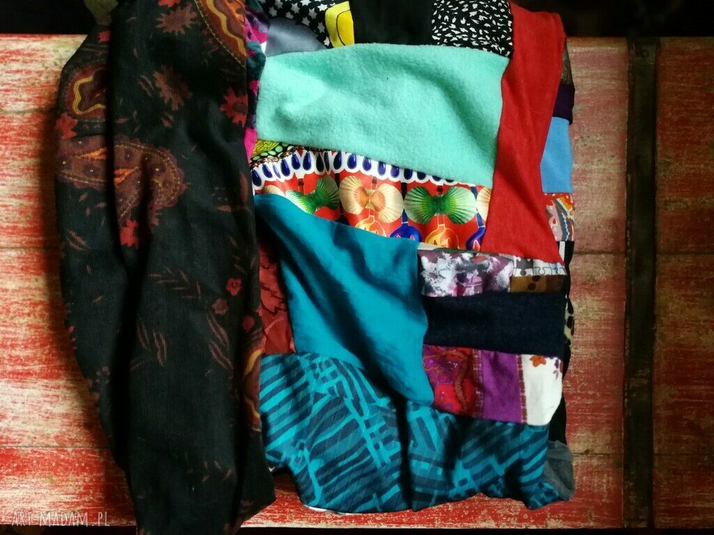 Komin wiosenno-jesienny patchworkowy - boho folk, ręcznie szyty unikat