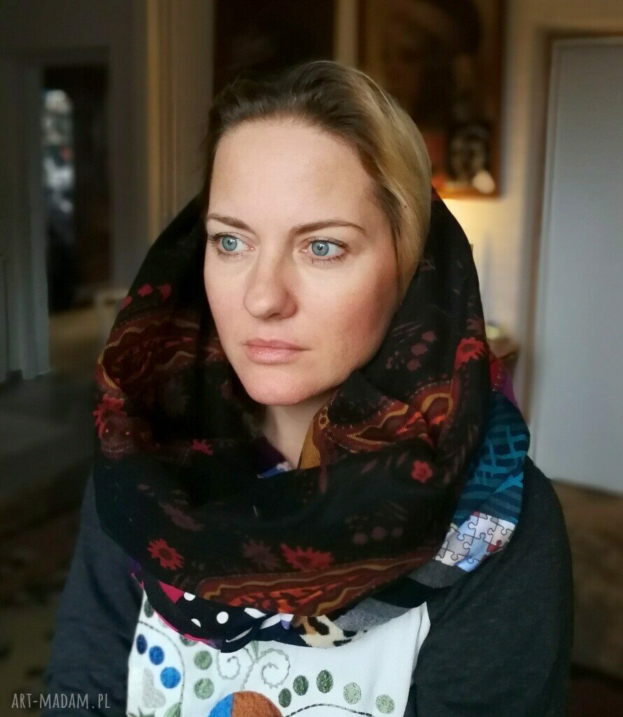 Komin wiosenno-jesienny patchworkowy - boho folk, ręcznie szyty unikat