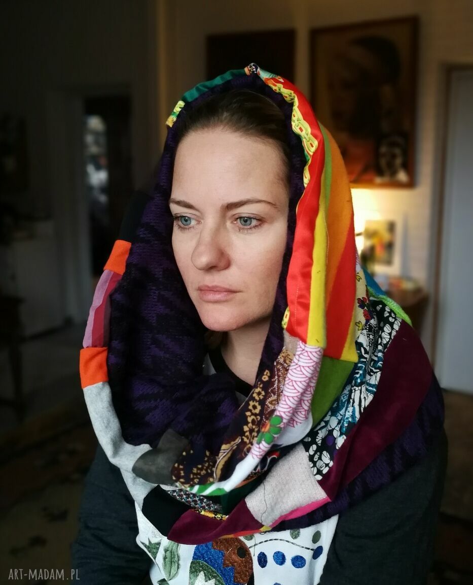 Komin wiosenno-jesienny patchworkowy boho - ręcznie szyty
