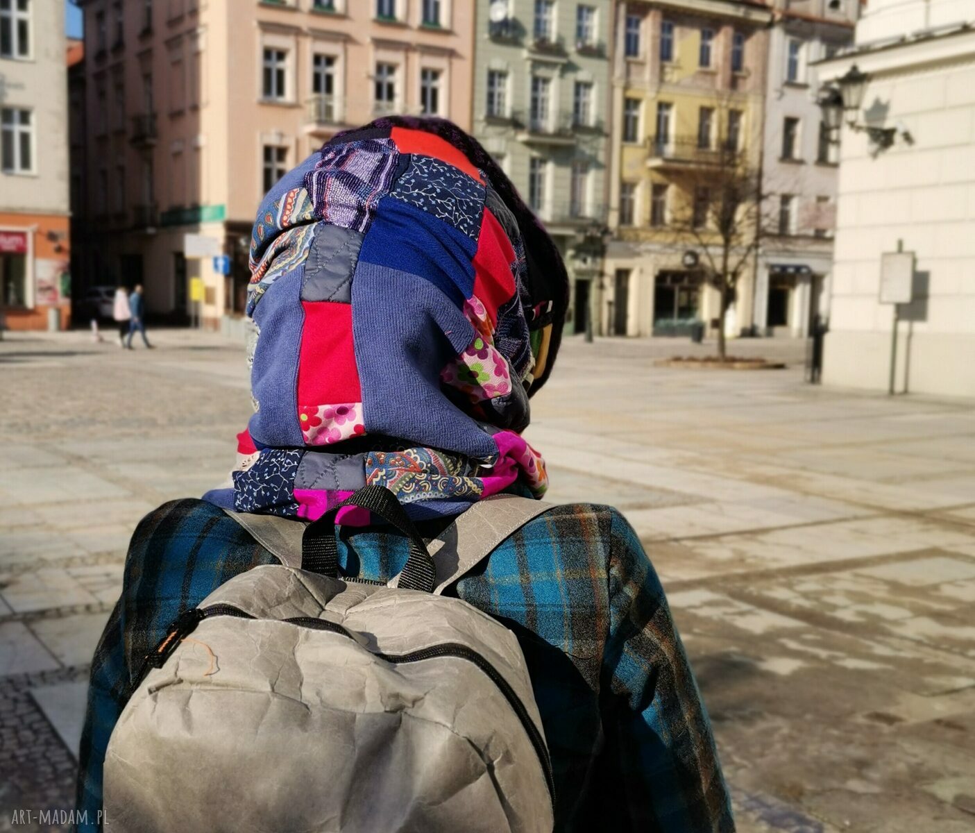 Kolorowy komin wiosenny patchworkowy Etno Boho na podszewce - ręcznie robiony