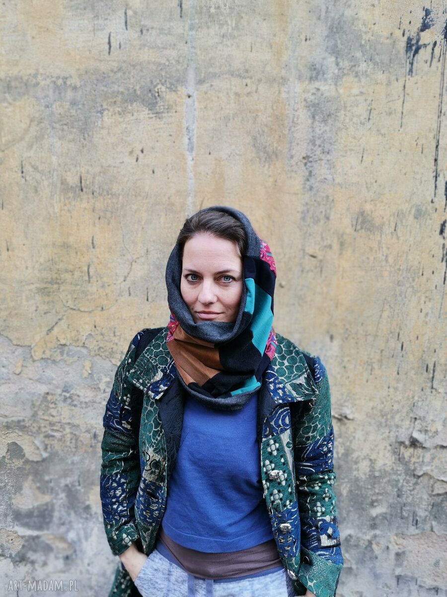 Komin wiosenny patchworkowy etno boho - kolorowy na podszewce