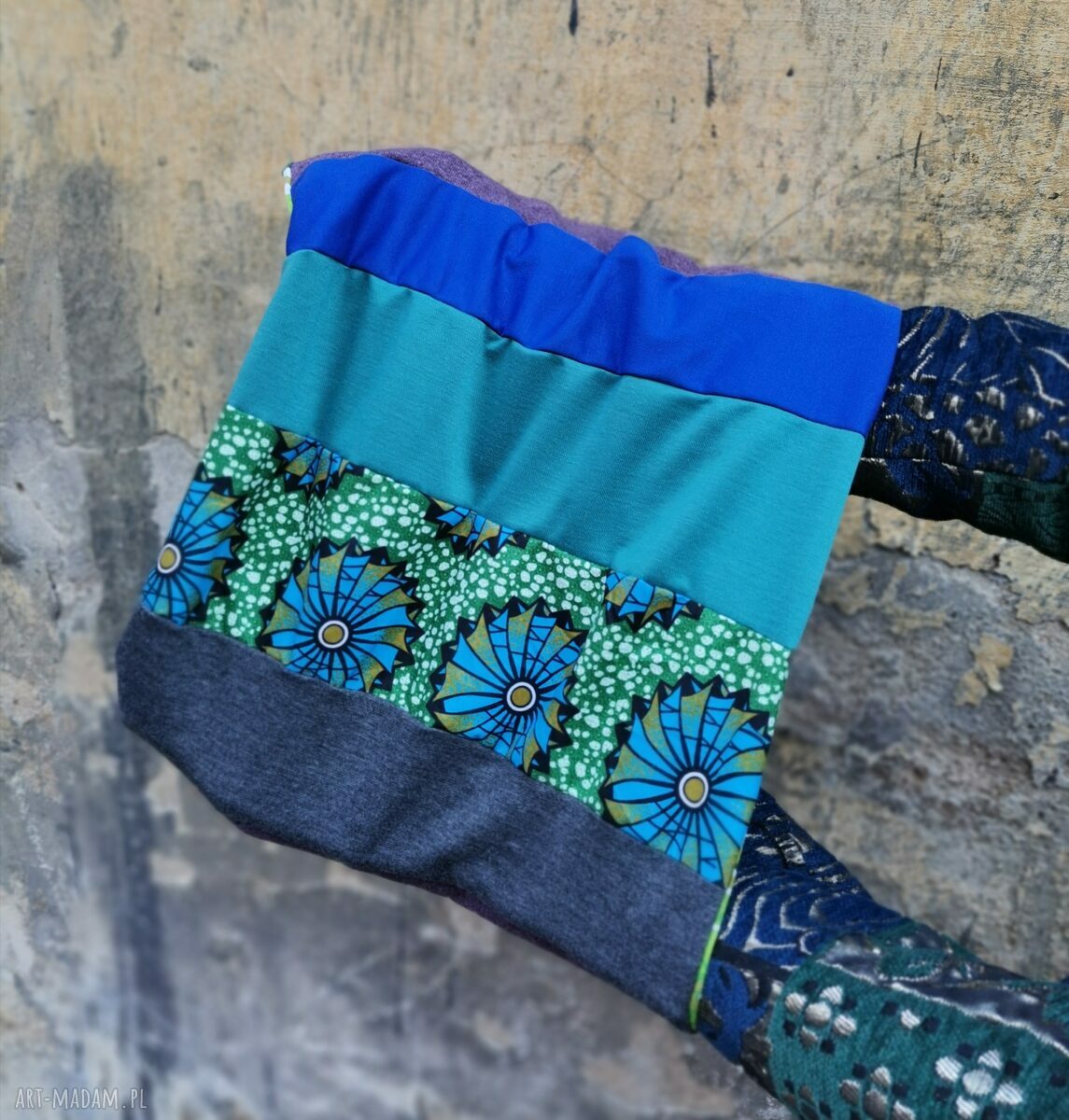 Komin wiosenny patchworkowy etno boho na podszewce - kolorowy damski handmade