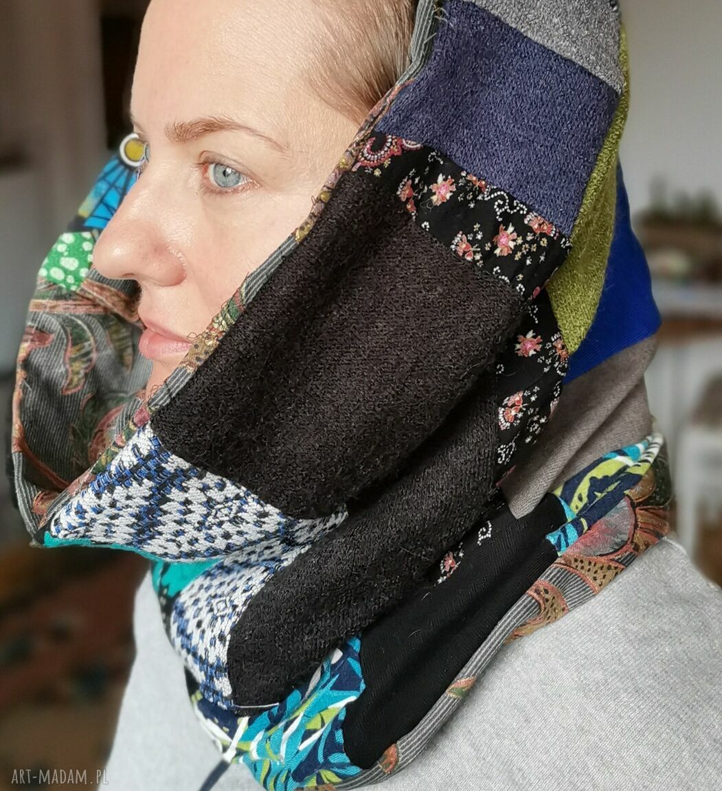 Kolorowy wiosenny komin patchworkowy etno boho na podszewce
