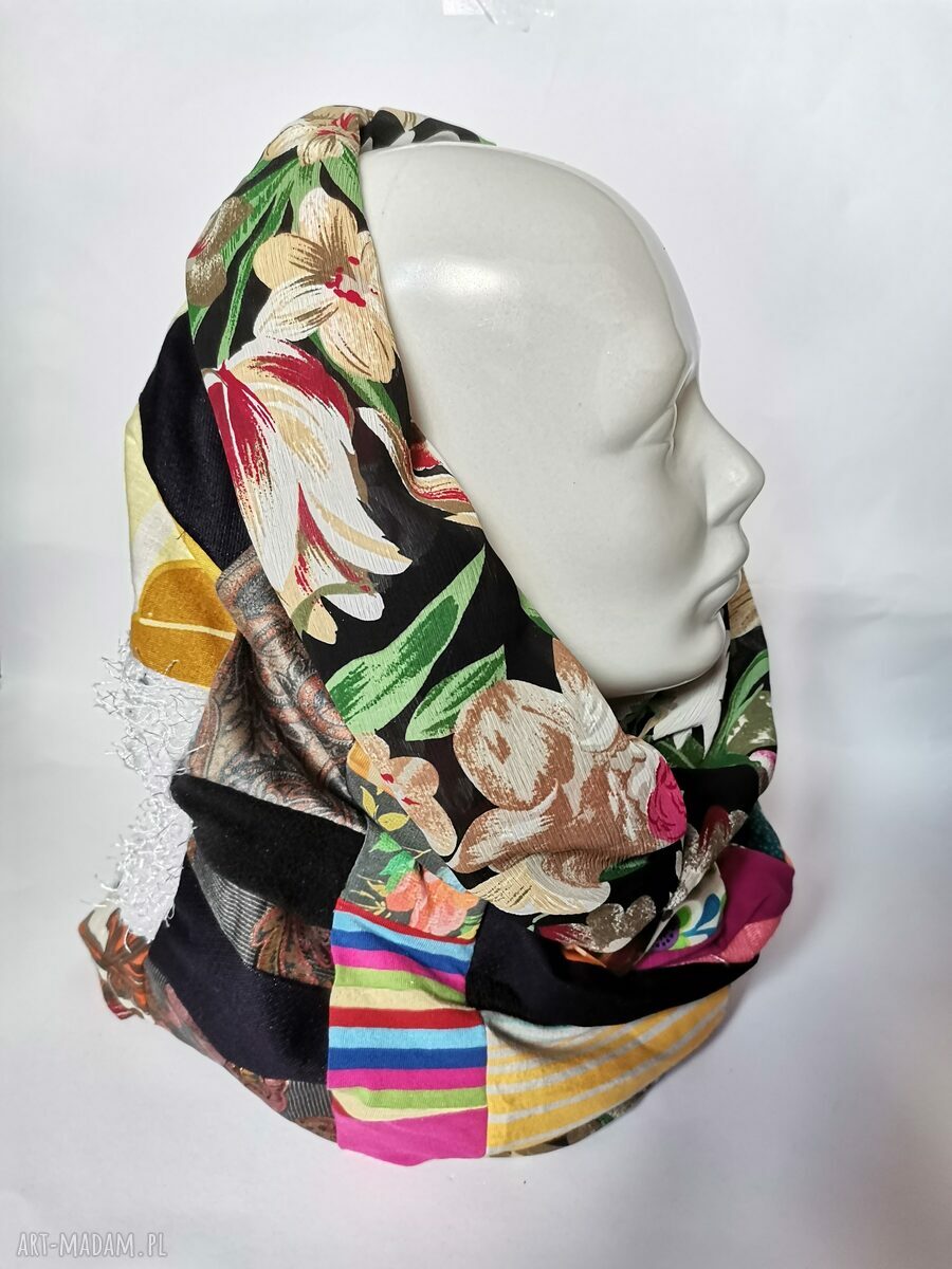 Kolorowy komin wiosenny patchworkowy etno boho na podszewce