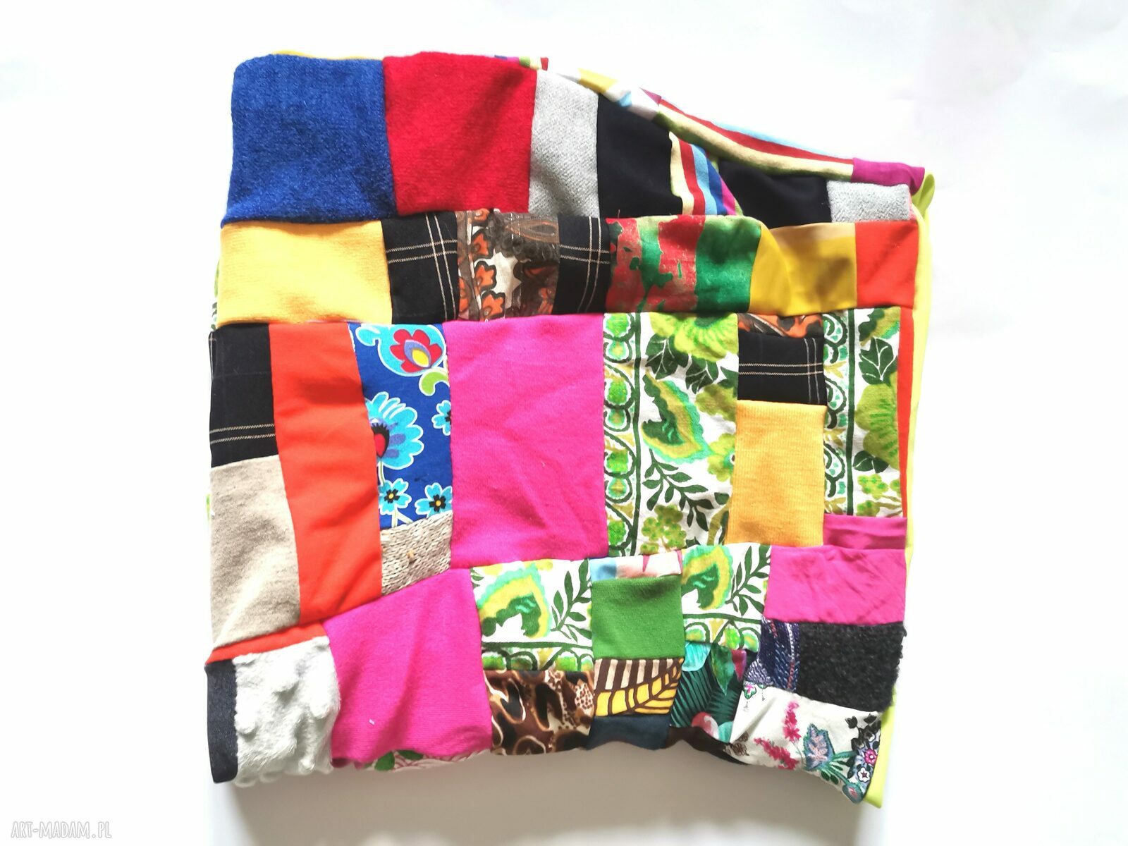 Komin wiosenny patchworkowy etno boho na kolorowej podszewce