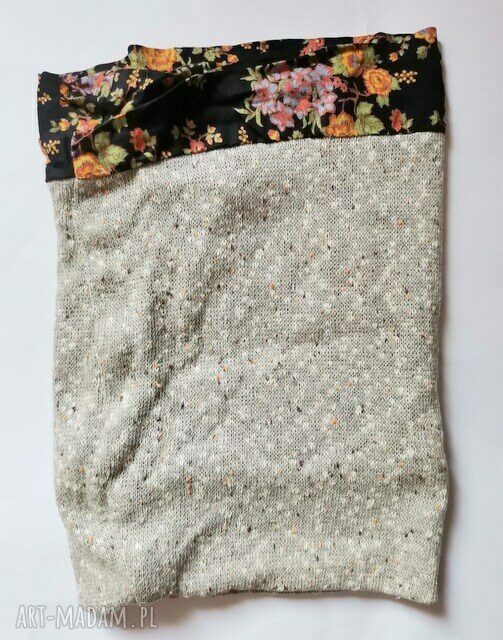 Kolorowy komin wiosenny patchworkowy etno boho na podszewce - damski, handmade (42x40 cm)