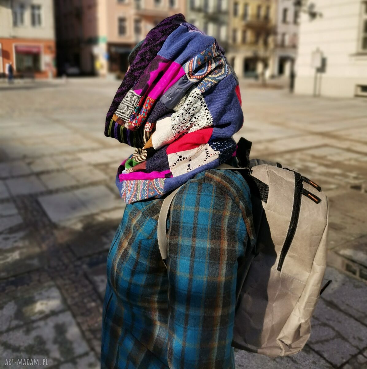 Kolorowy komin wiosenny patchworkowy Etno Boho na podszewce - ręcznie robiony