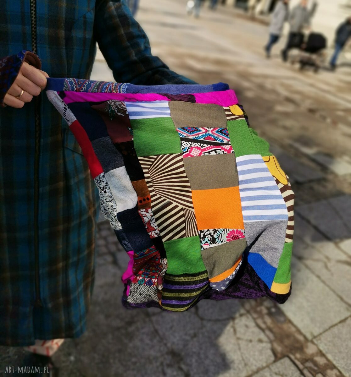 Kolorowy komin wiosenny patchworkowy Etno Boho na podszewce - ręcznie robiony