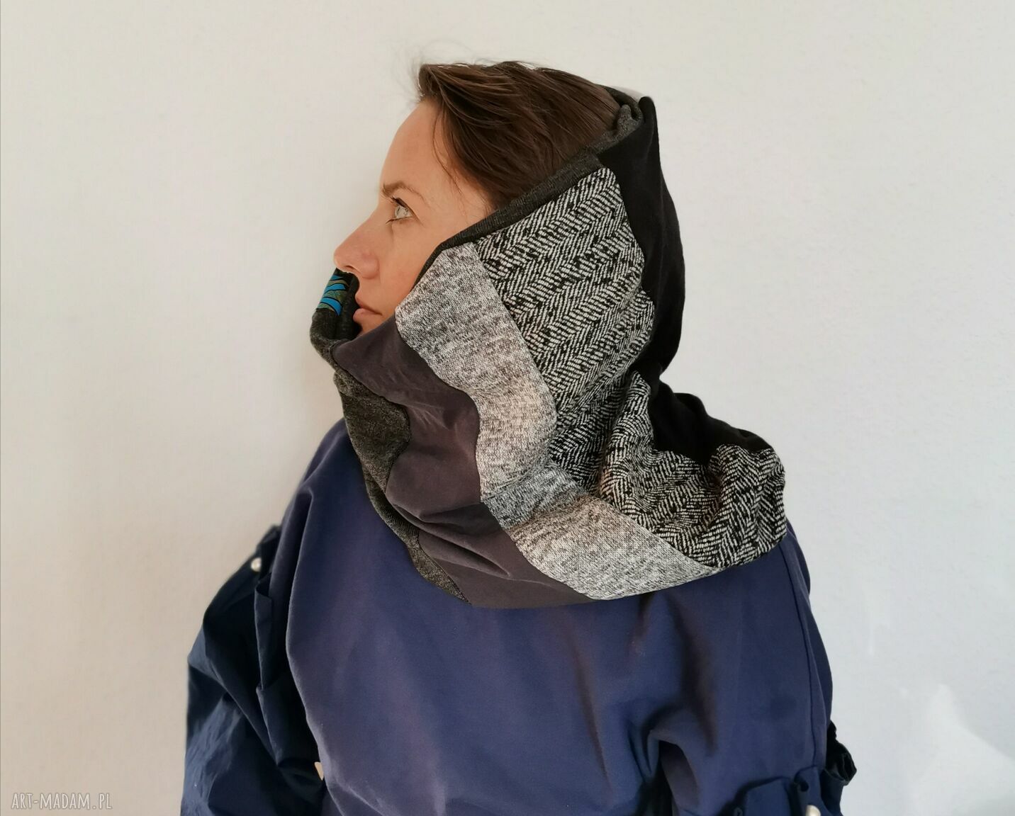 Komin wiosenny patchworkowy etno boho na podszewce - kolorowy