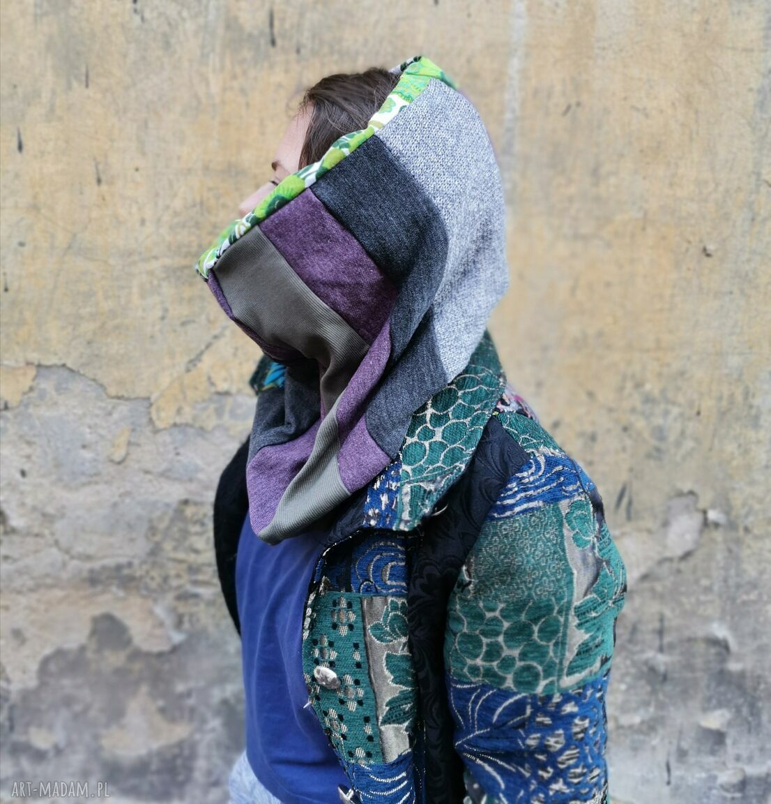 Komin wiosenny patchworkowy etno boho na podszewce - kolorowy damski handmade