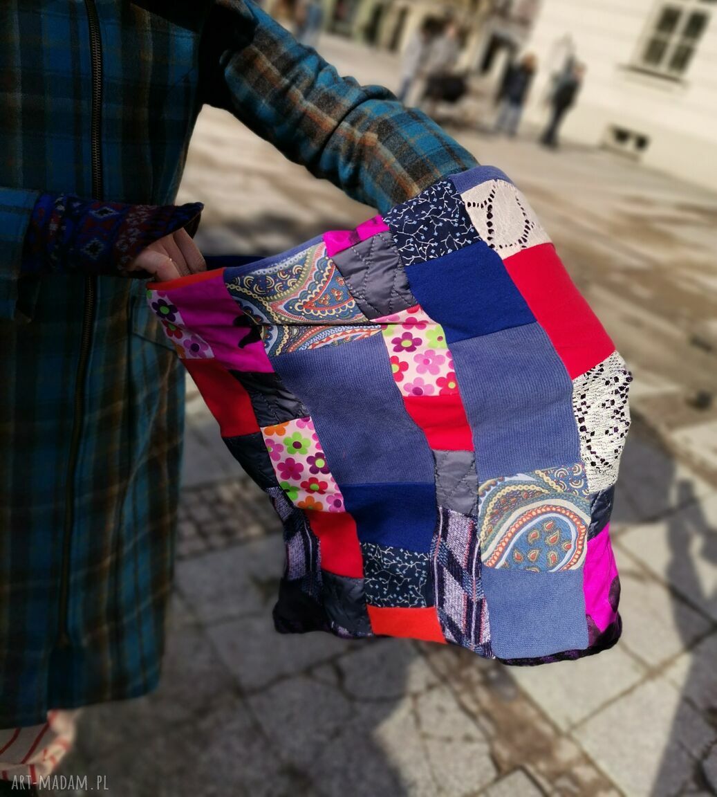 Kolorowy komin wiosenny patchworkowy Etno Boho na podszewce - ręcznie robiony
