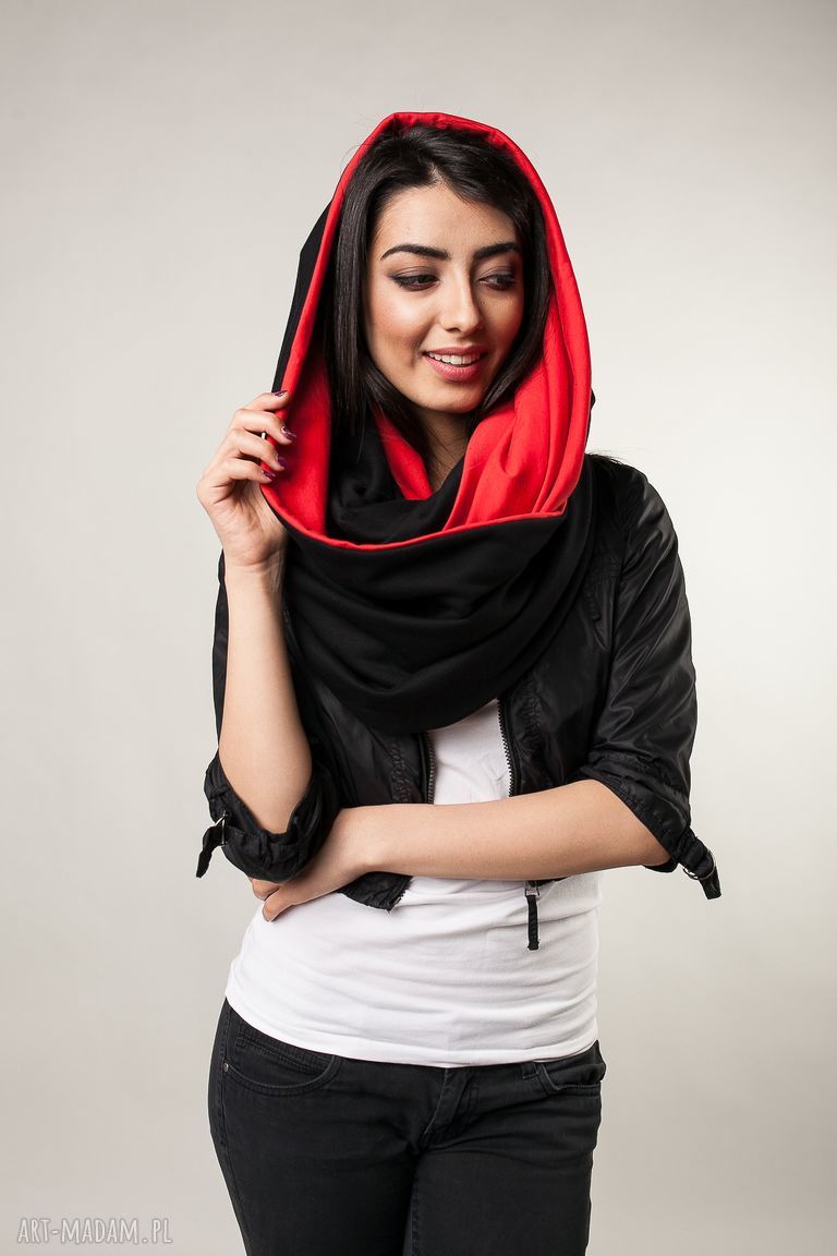 Komin xxl dwustronny czarno czerwony gruby ciepły piękny bardzo