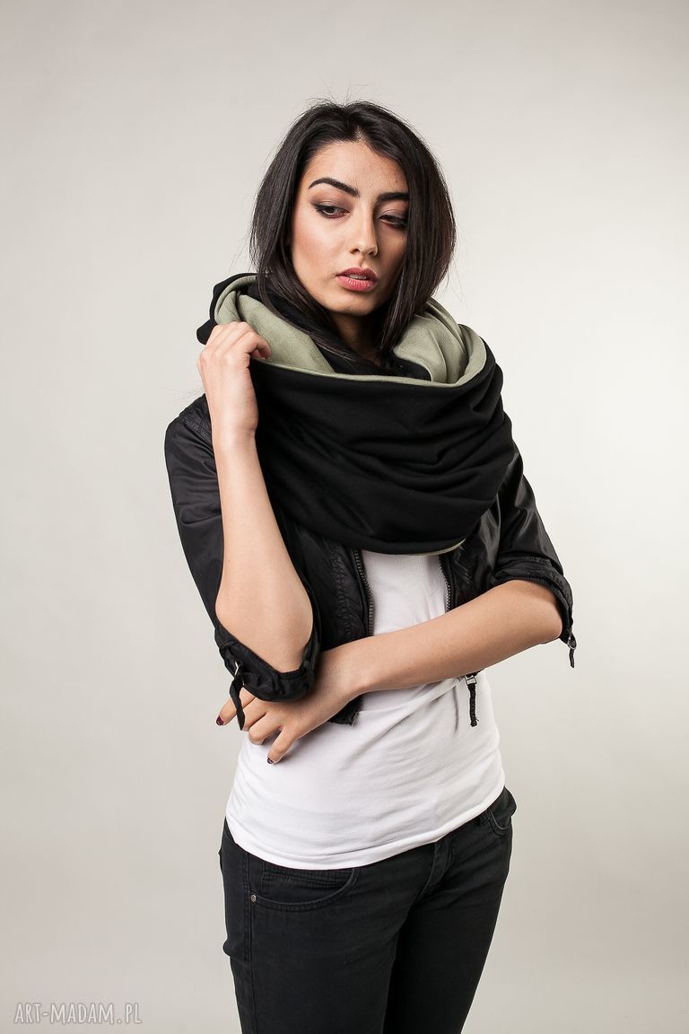 Dwustronny komin XXL czarny-khaki Nashani - ciepły, gruby i handmade