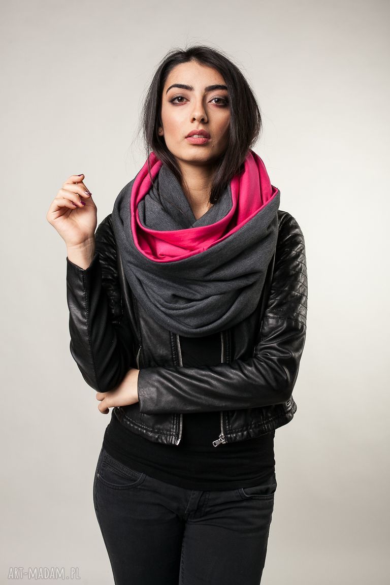 kominy: komin xxl dwustronny grafit malina ręcznie wykonane