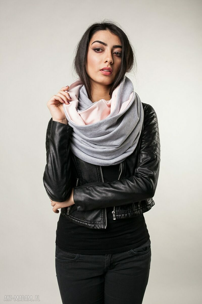 kominy: komin xxl dwustronny szary pudrowy róż ręcznie wykonane