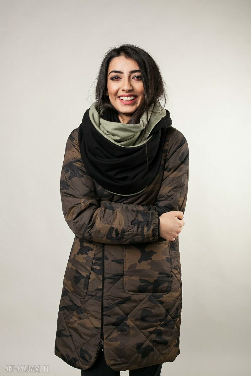 Dwustronny komin XXL czarny-khaki Nashani - ciepły, gruby i handmade