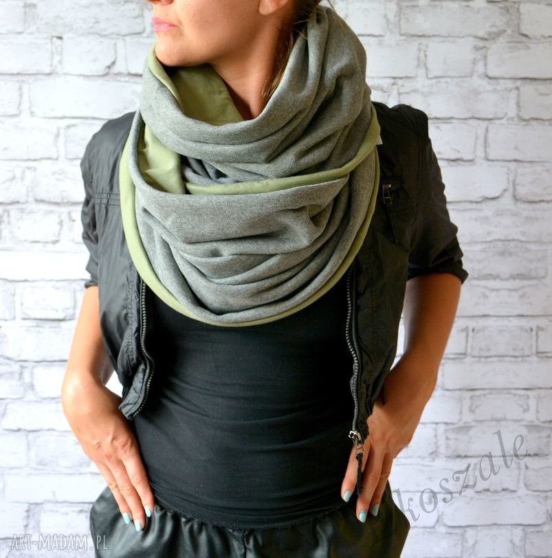 Komin xxl szary khaki dwustronny dzianina bawełna piękny bardzo